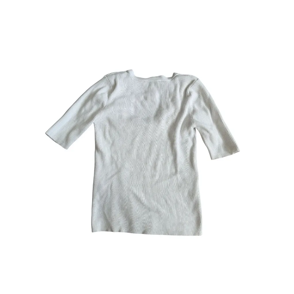 ZARA Basic Knit White Scoopneck Ribbed Top Size Small - Image 6