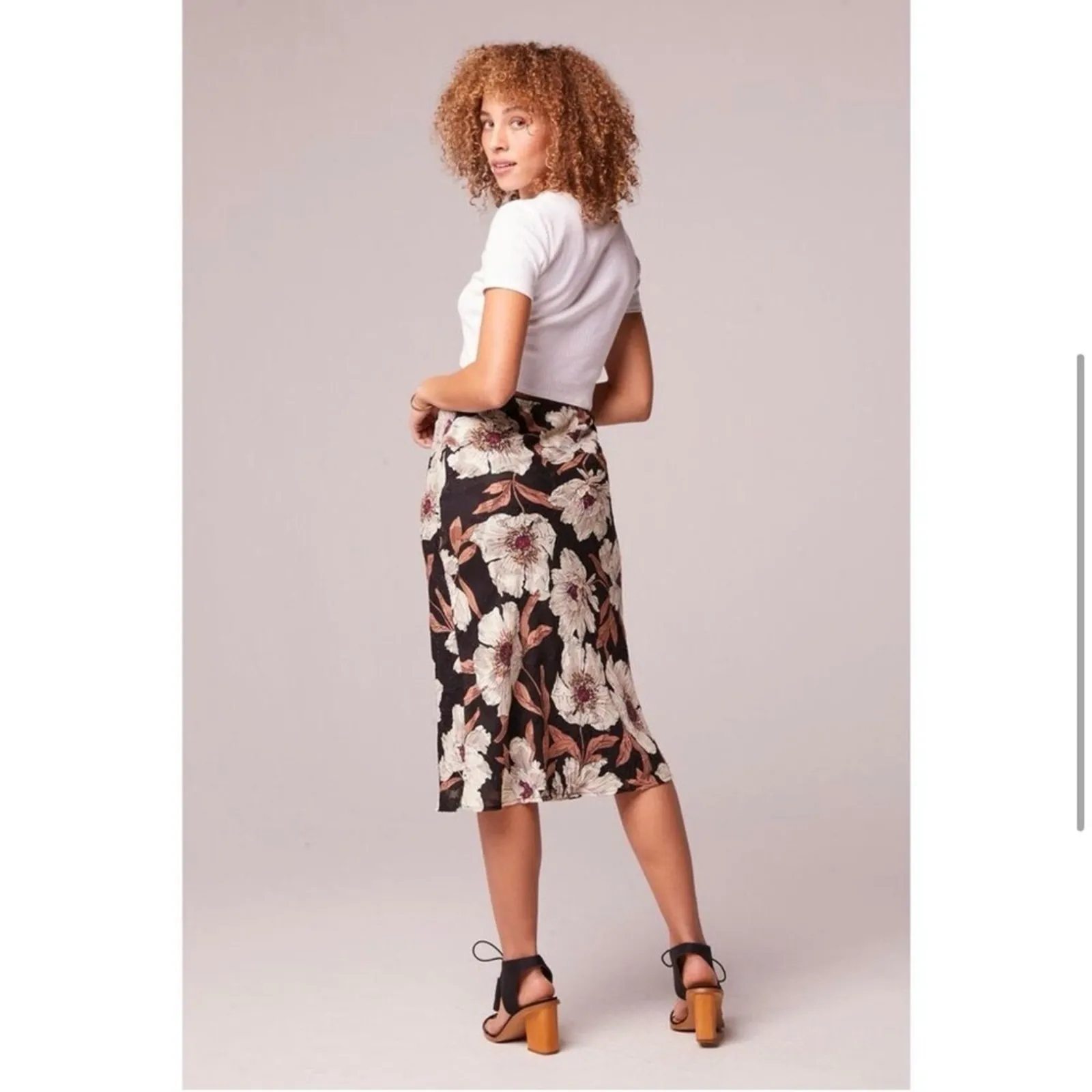 Band Of Gypsies RHO Floral Slip Midi Skirt Black Cream Boho Romantic Size S NEW - Image 2