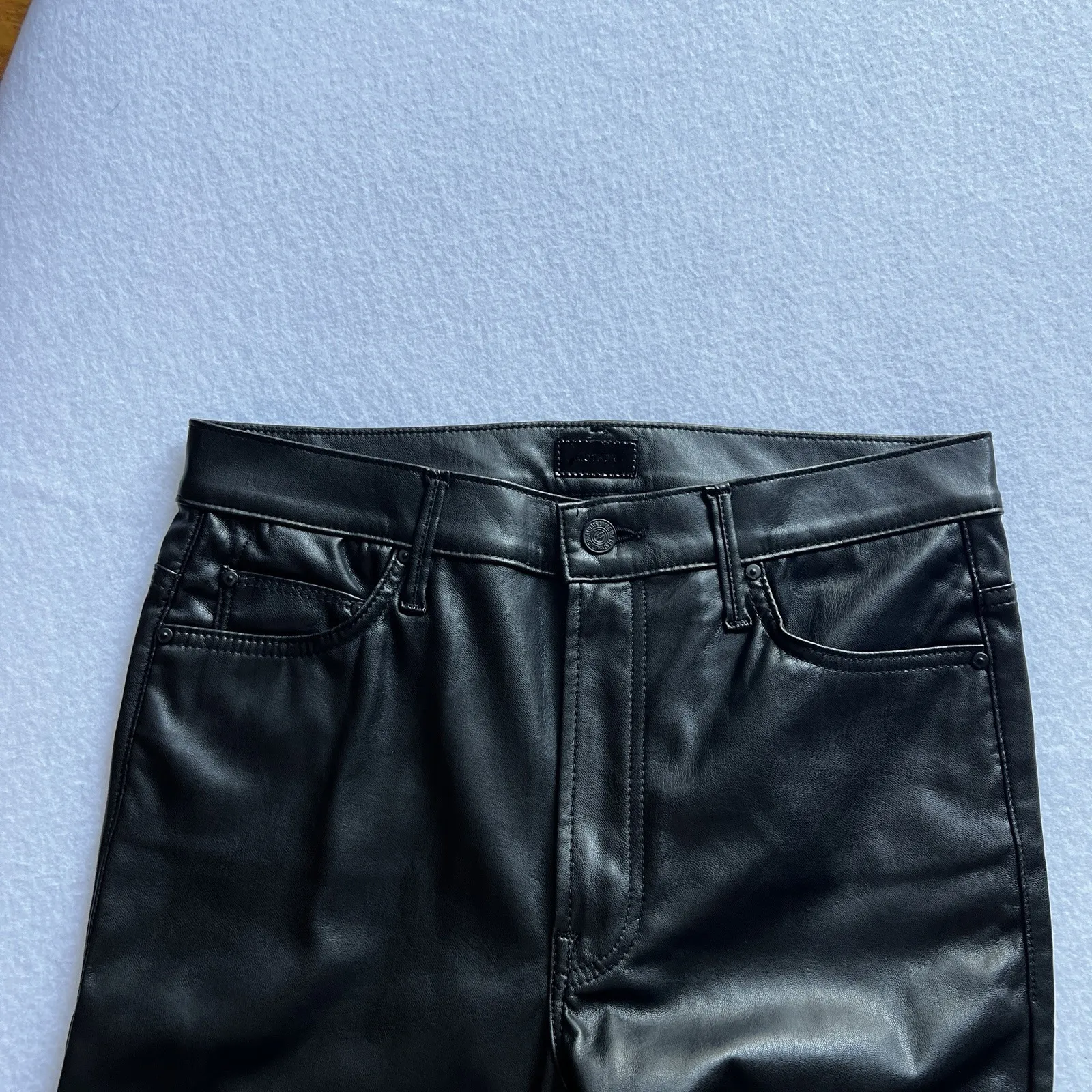 MOTHER‎ The Insider Ankle Wax On Wax Off Sz 30 Black Faux Vegan Leather - Image 9