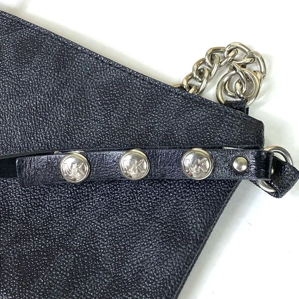 MK Michael Kors Black & Grey Monogram Pull Chain Belt Bag Mini Bag Purse - Image 5
