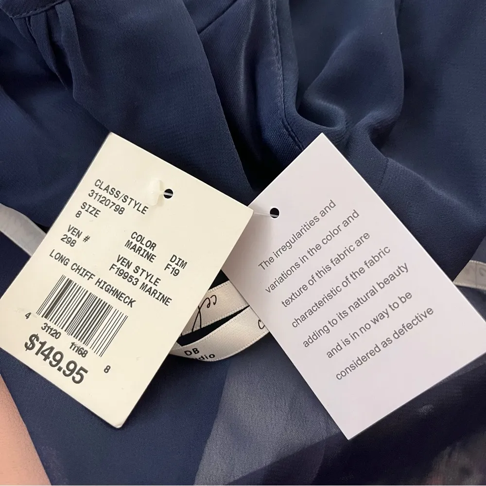 Celebrate by DB Studio High Neck Pleated Chiffon Gown Keyhole Front Marine 8 Blue - Image 5