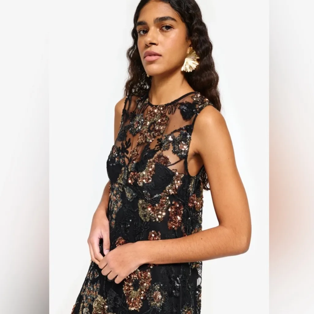 NWT Aknvas Maja sequin metallic gown dress long sz 8 black bronze - Image 2