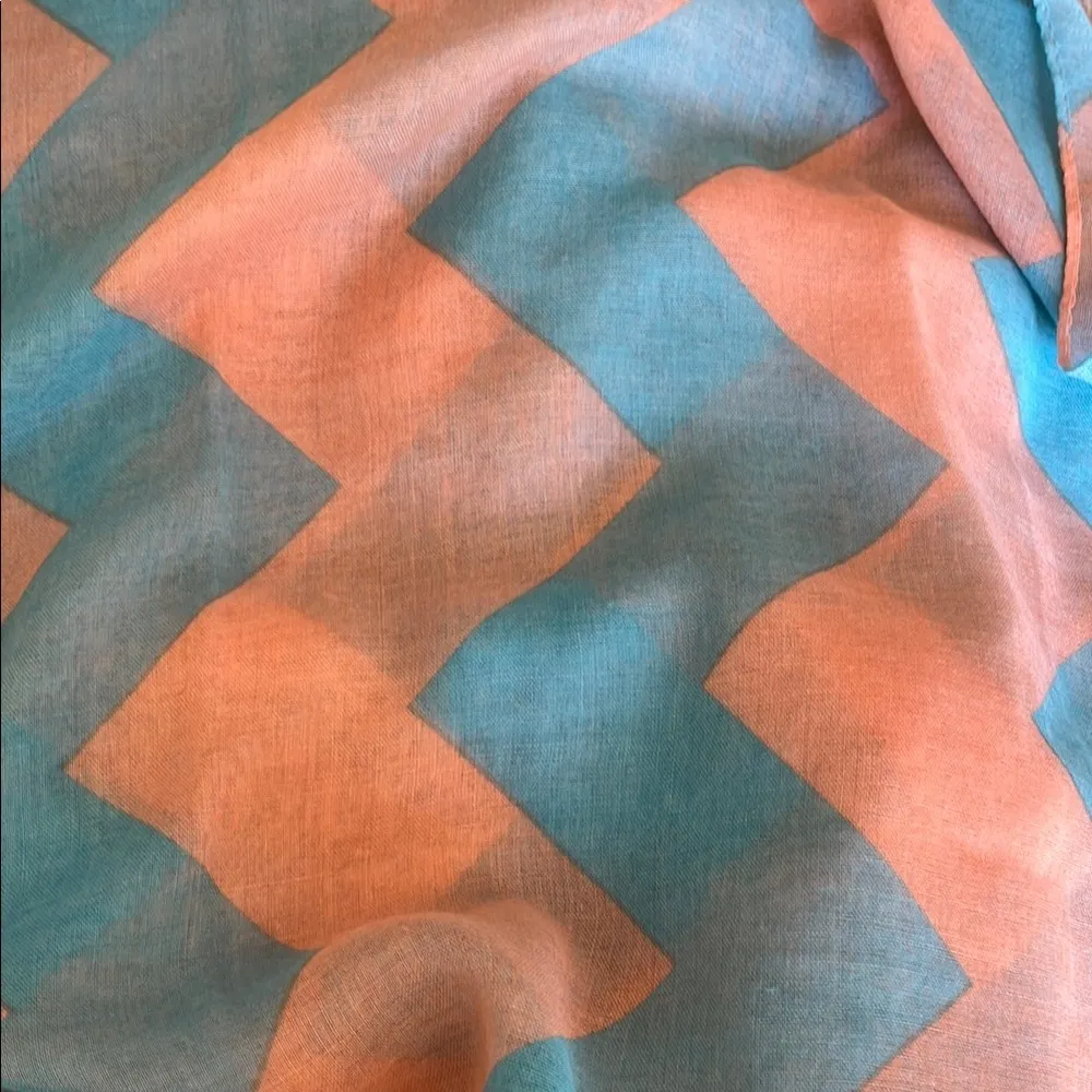 Chevron Pattern Scarf in Teal and Peach Blue - Image 9