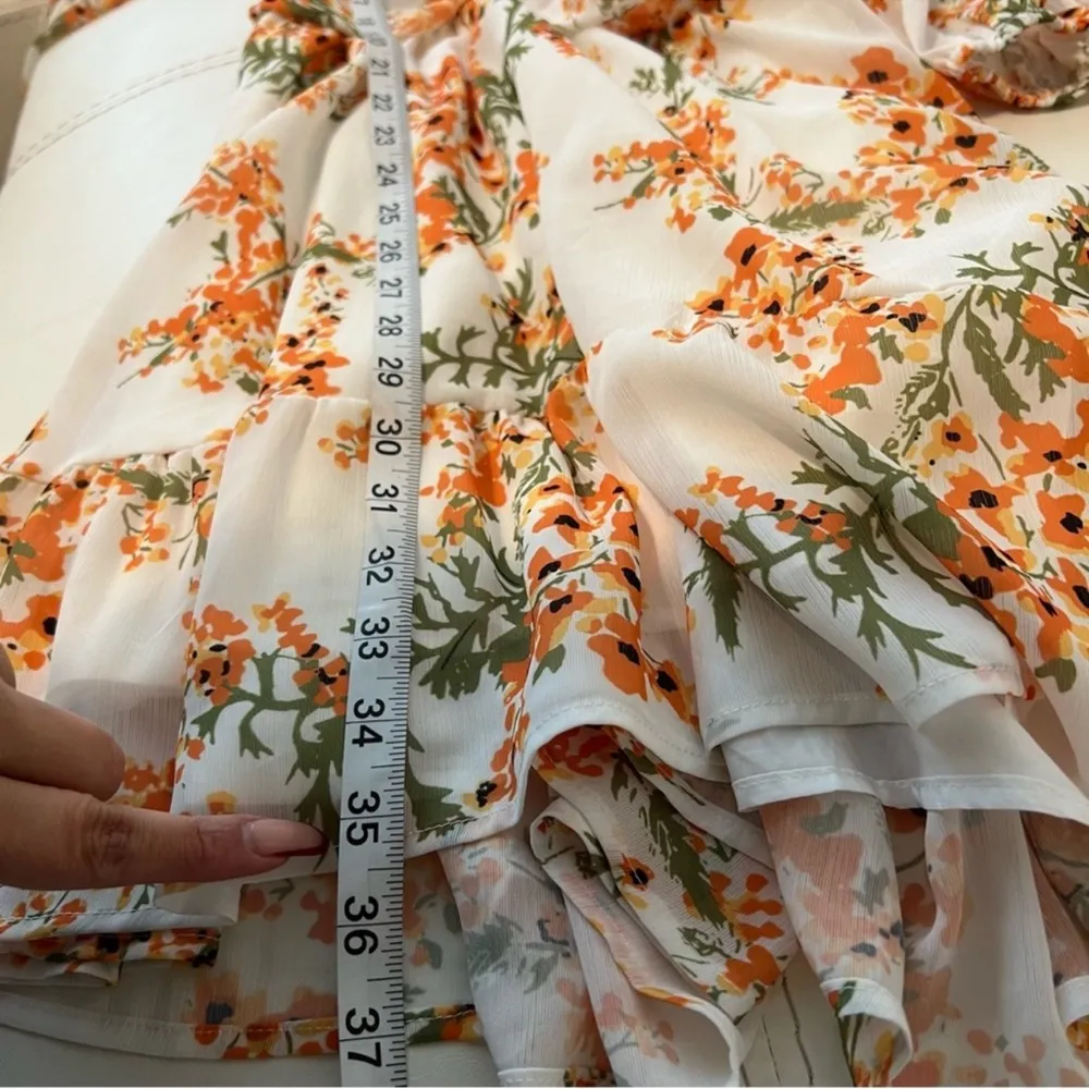 🎈White/Orange Floral Mini Dress Amazon Size L Orange Size L - Image 8