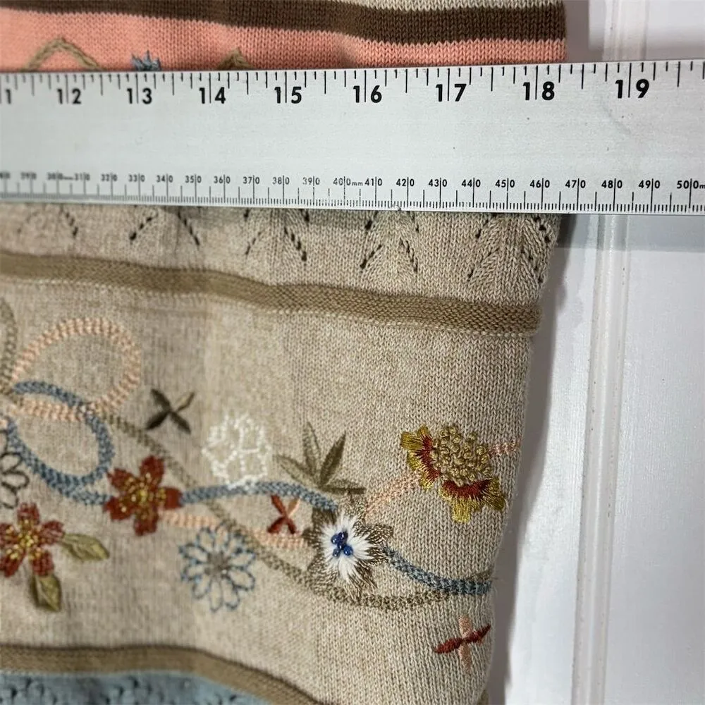 Alfred Dunner Knit Top S Floral Embroidered Pastel Cottagecore Ramie Cotton - Image 4