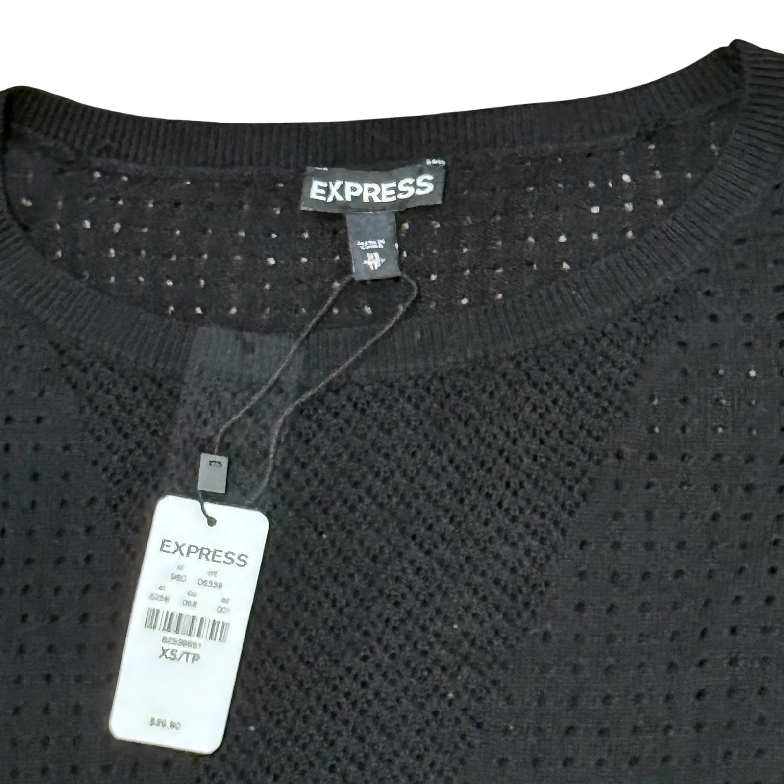 Express Womens XS Black Knit Open Weave Hi Low Sweater Top - Image 2