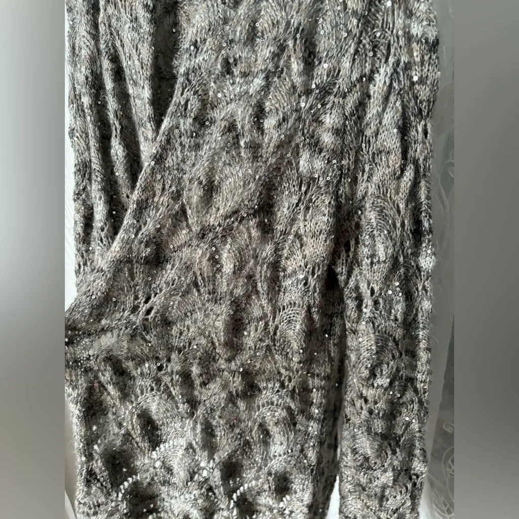 Coldwater Creek Cardigan sequin sz XL Open Front Hip Length Loose Knit 7% mohair - Image 7