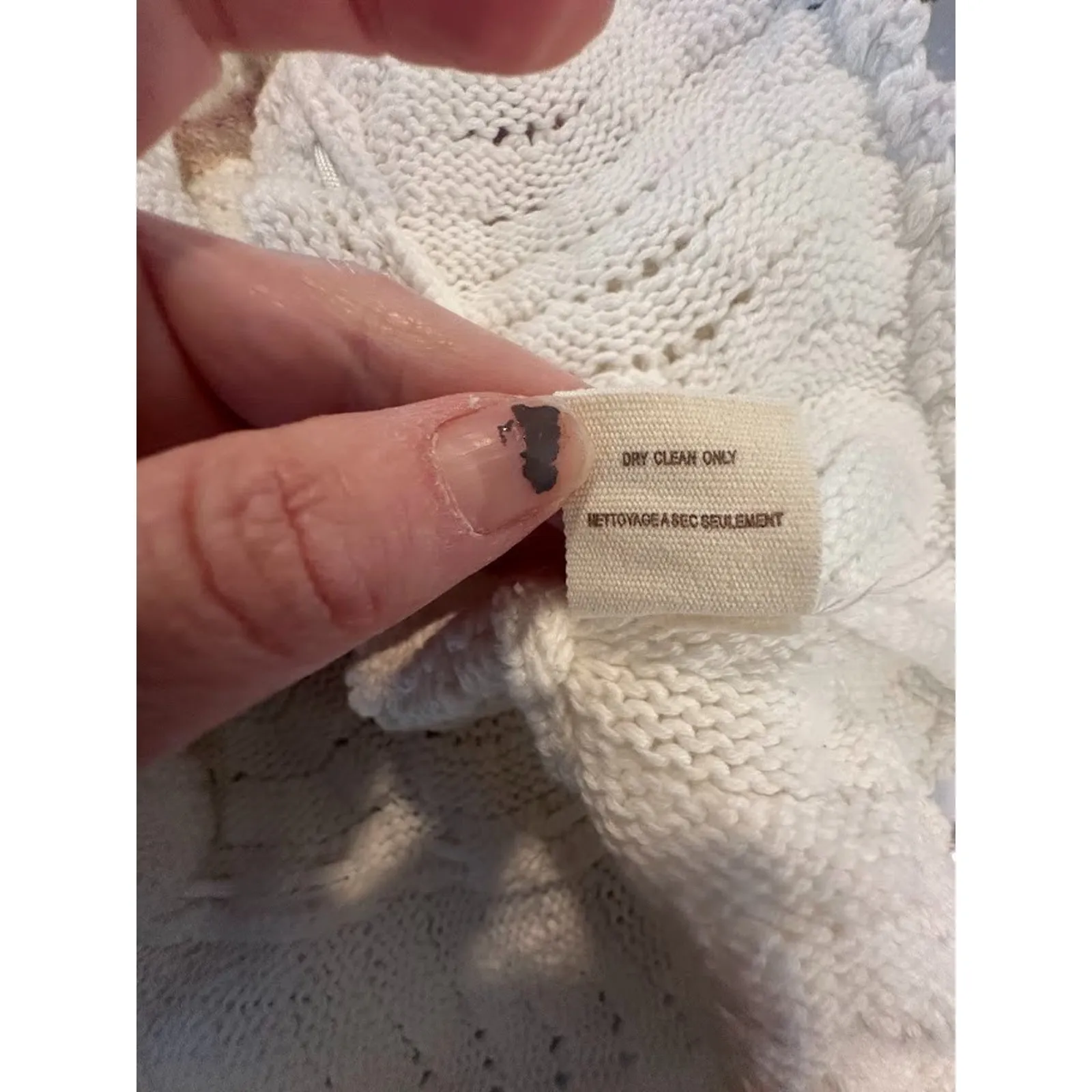 Free People Cream Crochet Knit Button Sweater Cardigan XS Boho Earthy Hippie - Image 9