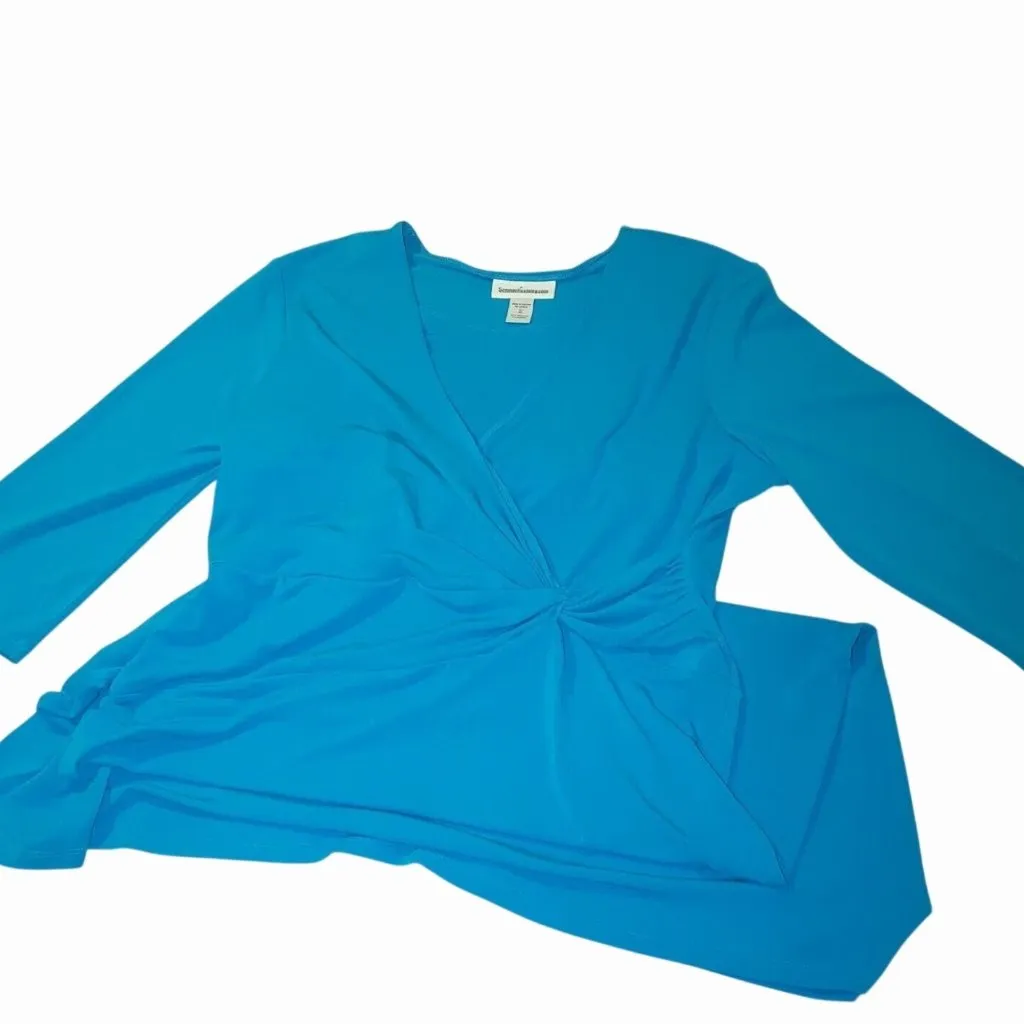 Serengeti Blue Knot Front Midi Wrap Dress XL Quarter Sleeves Polyester Spandex - Image 5