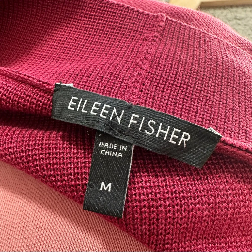 Eileen Fisher Women’s Silk Cotton Open Front Cardigan Knit Sweater in Red M - Image 10