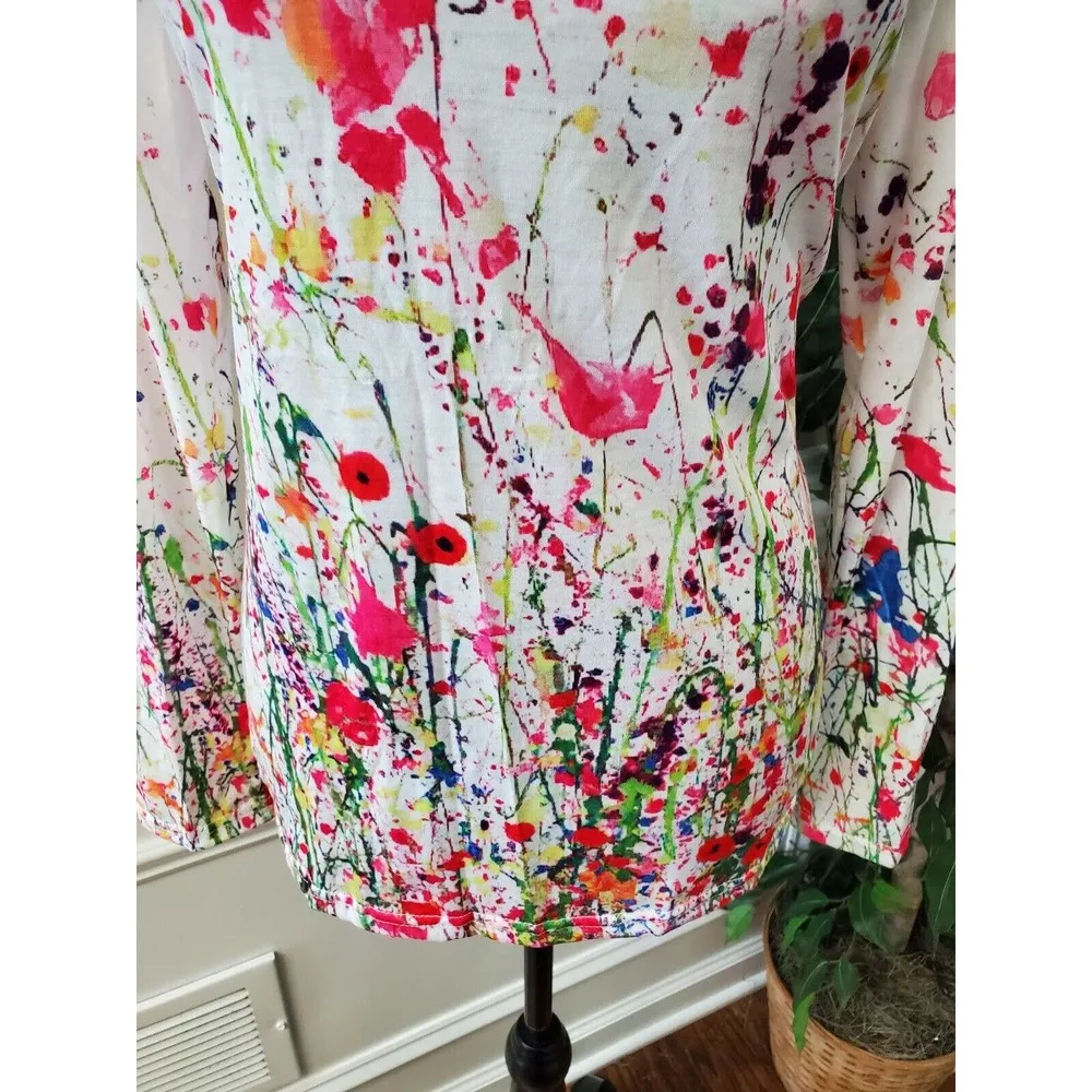 SHEIN Women's White Tie Dye Polyester Round Neck Long Sleeve Casual Top Shirt M Size M - Image 4