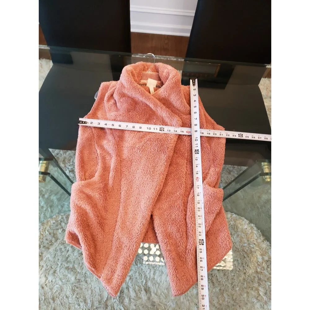 Knox Rose Women's XS Fleece Sherpa Vest Blush Sleeveless Vest Open Front Pockets - Image 10