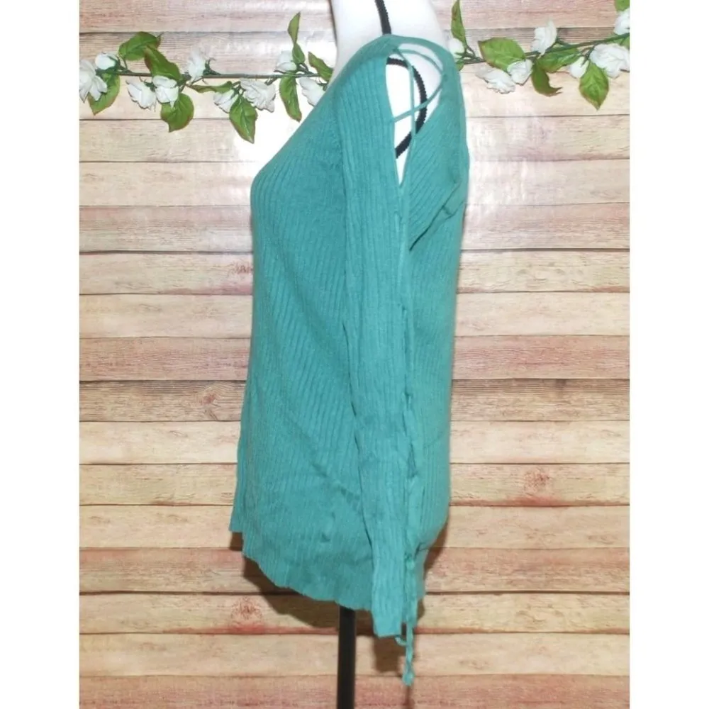 NWT Cato Est. 1946 Green Pullover Sweater Size XL Open Long Sleeve V-Neck Ribbed - Image 4