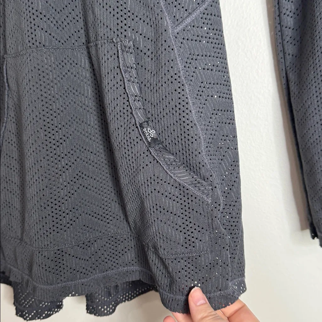 PrAna Breathable Angie Pullover Fitted Gray Mesh V-neck Hooded Long Sleeve sz XS - Image 7