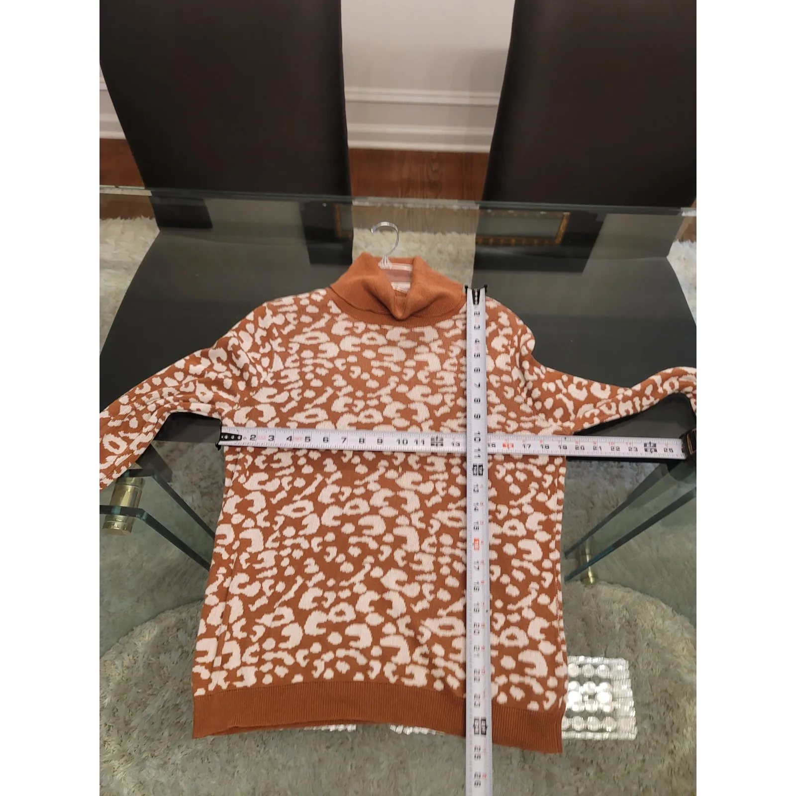 14th and Union Turtleneck Sweater Women S Brown White Leopard Print Long Sleeve - Image 9