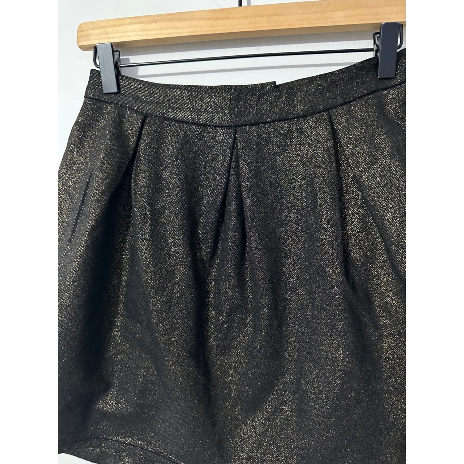 Hunter Dixon by Hunter Bell ANTHROPOLOGIE Skirt SZ 4 Black Gold Metallic Pleated - Image 2