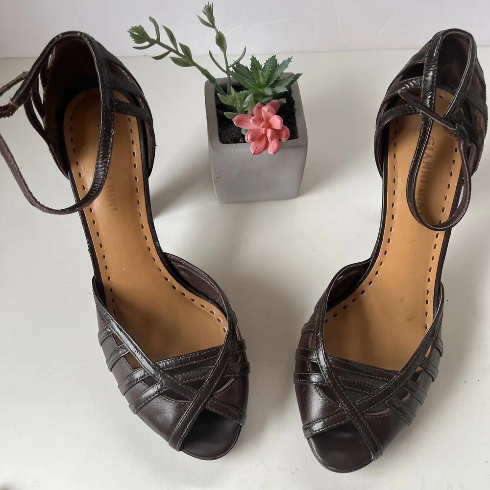 GIANNI BINI Jasmine Peep Toe Platform Heels Womens Shoes Size 9.5M Brown Strap - Image 4