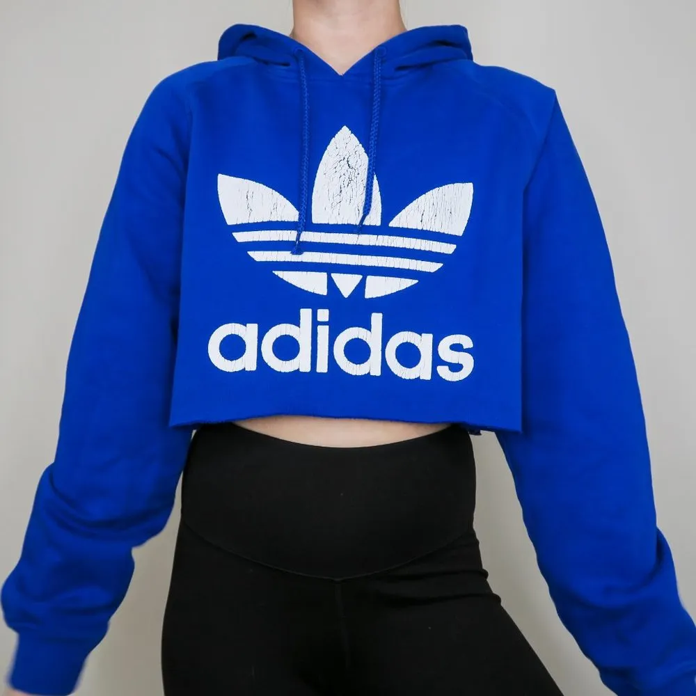 Vintage Y2K Adidas Trefoil Logo Blue Cropped Hoodie - Image 2