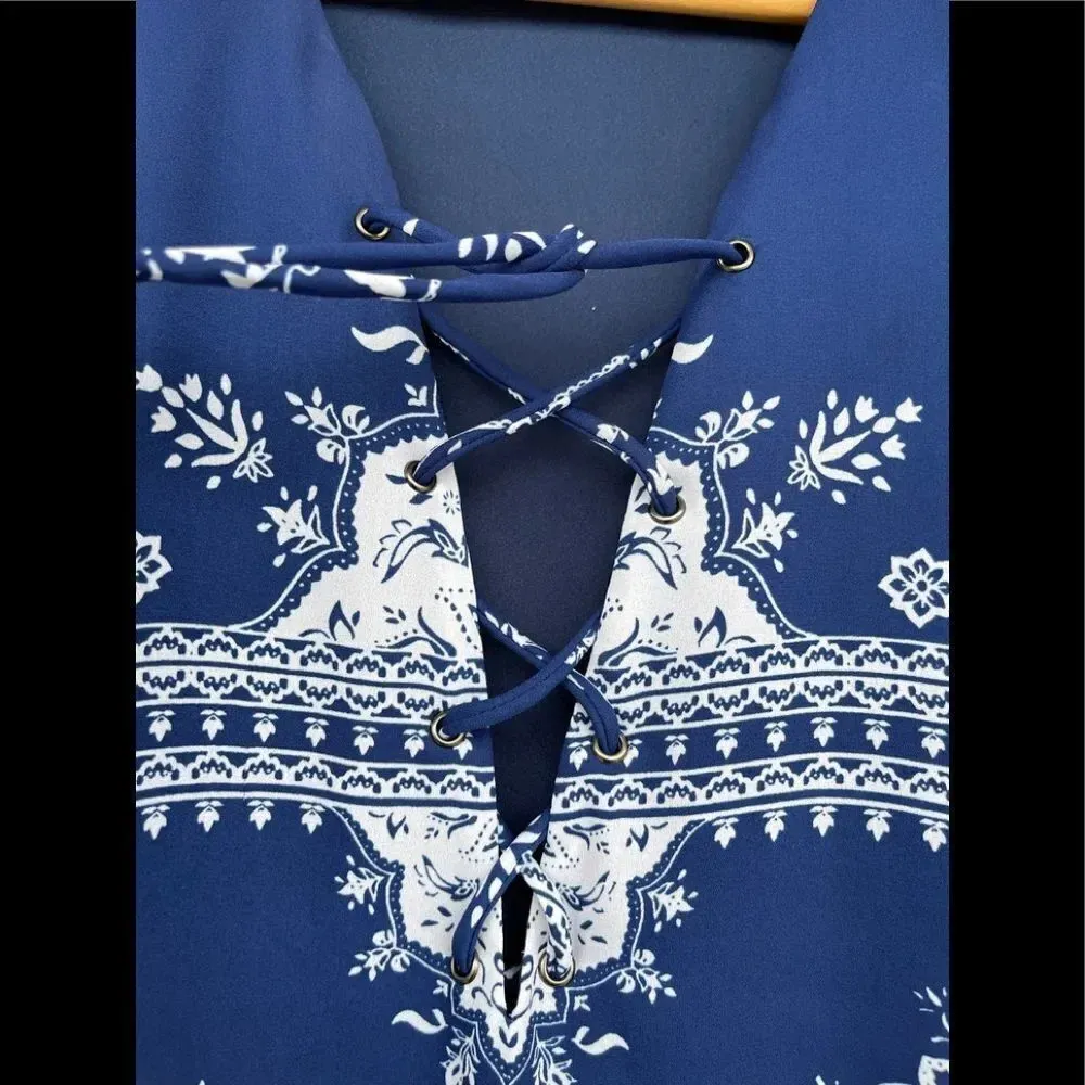 lovers + friends Temple Dress in Blue Temple Scarf small - Image 6