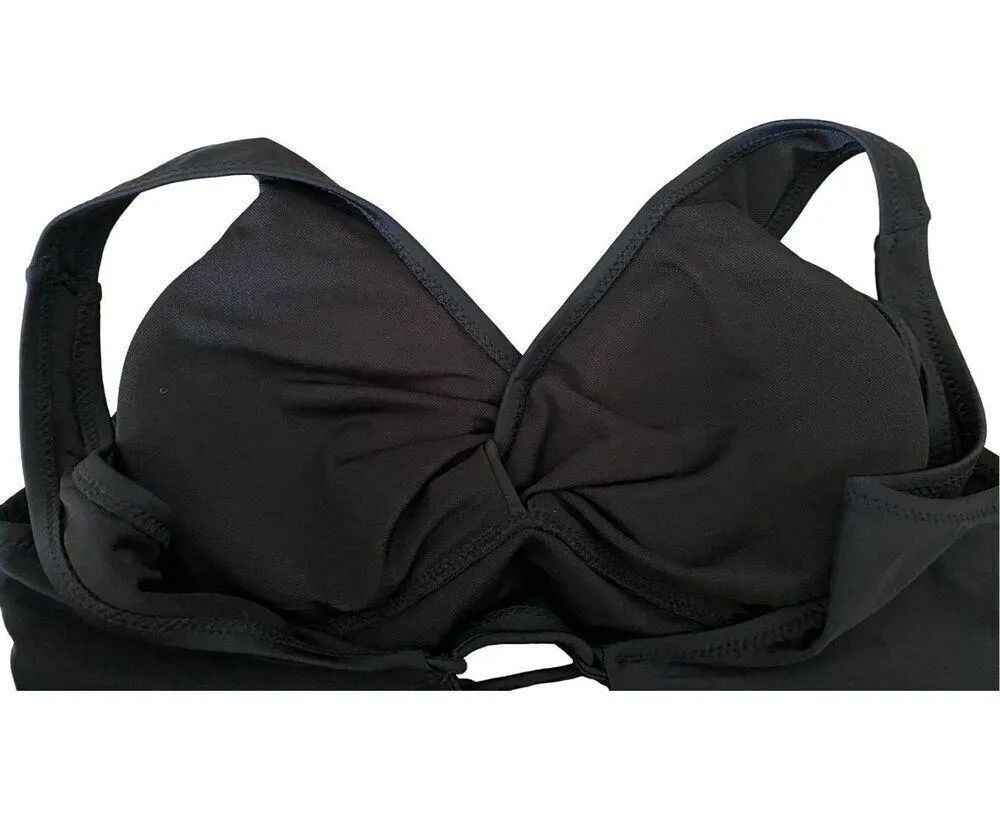 Crossover Corset Style Bikini Top Swimwear Beach Vacation Tie Back Black - Image 9