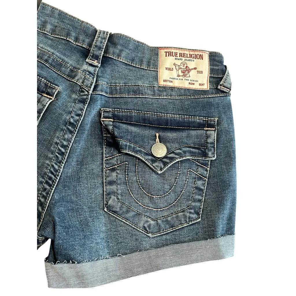 True Religion Jennie Shorts Women's 26 Blue Curvy Mid-Rise Rolled Cuff Flap NWT - Image 7