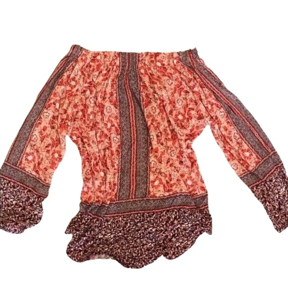 Lucky Brand Off The Shoulder Blouse Floral Bohemian Long Sleeve Tunic Loose S - Image 7