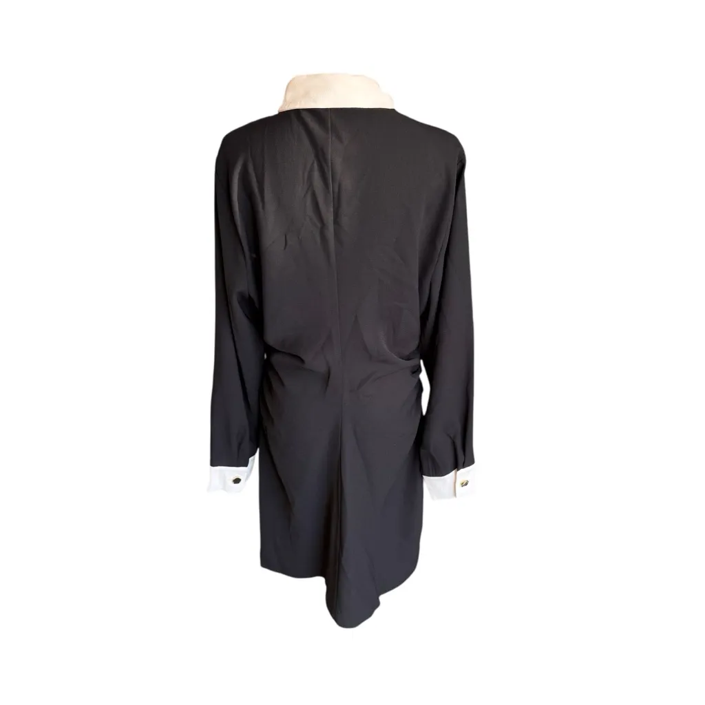 ZARA - Black & White Contrast Long Sleeve Button Preppy Shirt Dress XL - Image 5