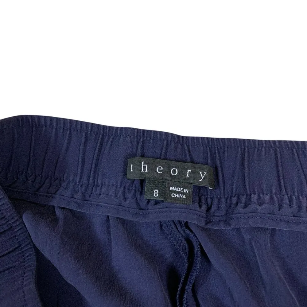 Theory Navy Silk Blend‎ Pants 8 Relaxed Tapered Dressy Minimalist Women’s - Image 2
