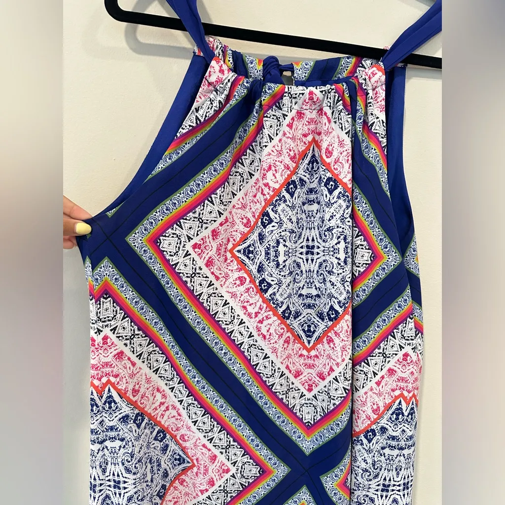 Trina Turk Colorful Satin Sleeveless Mini-Dress, Tile Blue size 10 2006 - Image 3