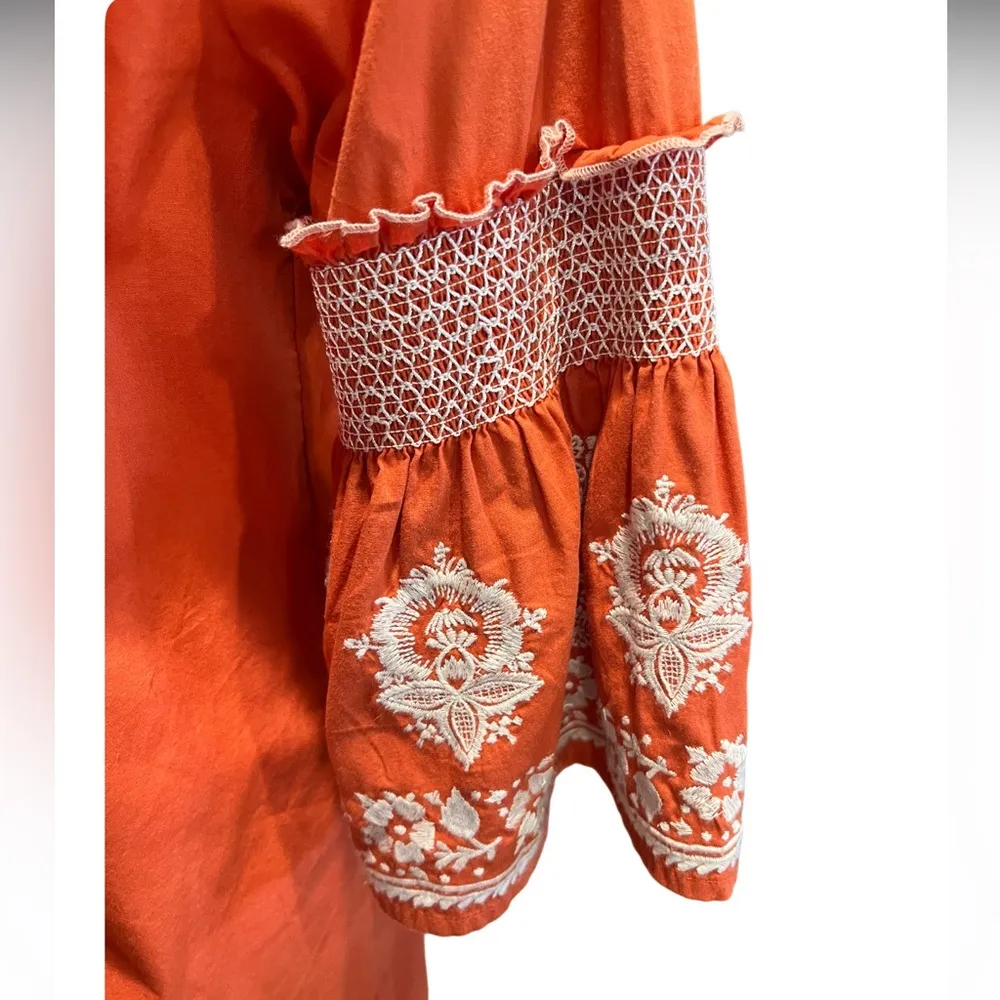 Roller Rabbit Mini Dress Embroidered Rusty Orange Size L - Image 5