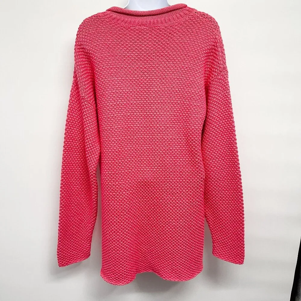 Vintage 80's Oversized Neon Bright Pink Seed Stitch Knit Sweater Top Large - Image 5
