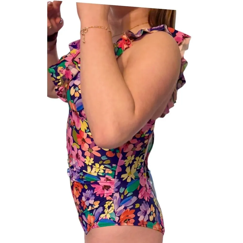 NEW Cupshe SWIMSUIT Women's LG Ruffled One Piece Floral V Neck Lace Up Back NWT - Image 7