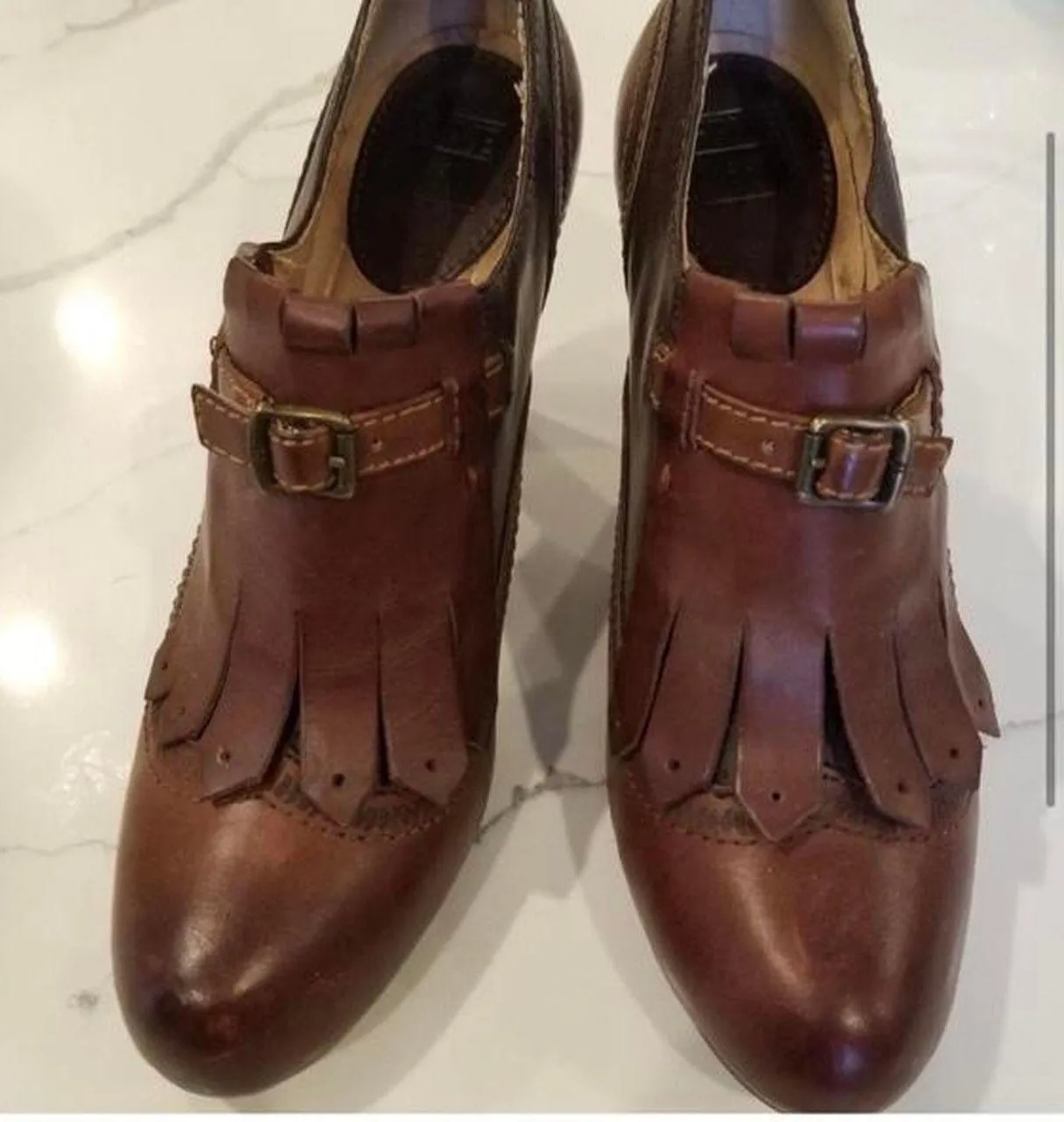 Brown Cognac leather Oxford Pumps Heels - Image 2