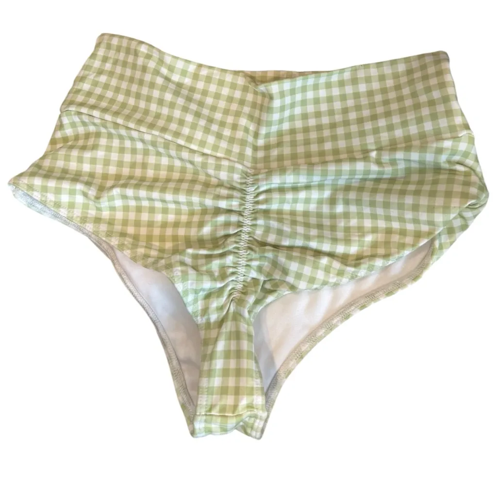 Montce Swim High Rise Bottom Gingham White Green Medium‎ - Image 2