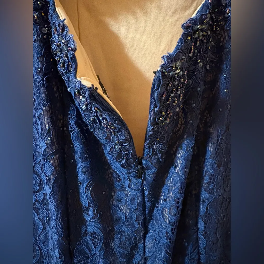 La Femme 23413 Blue Lace Jeweled Mermaid Gown - Image 9