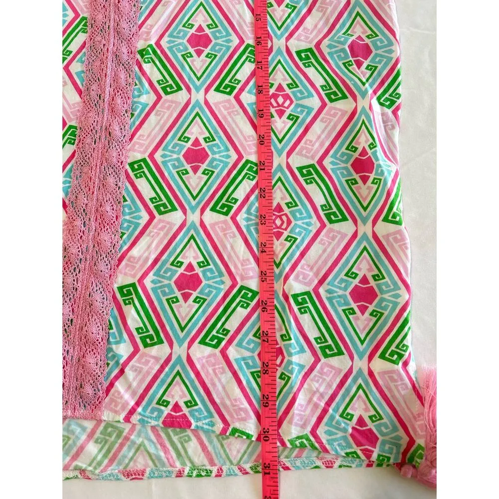 Macbeth Collection Diamond Print Pink Green Girly Swim Beach Coverup Size Medium - Image 10
