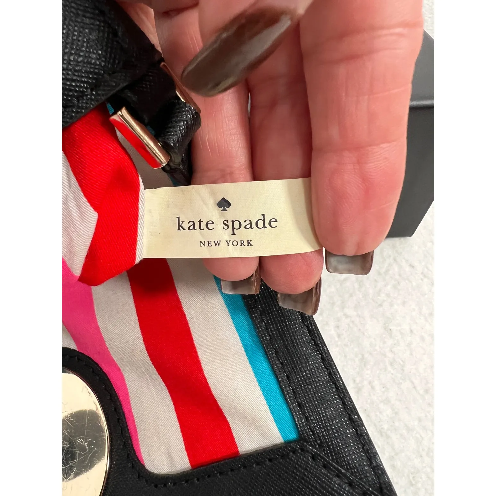 Kate Spade Black‎ Crossbody Bag – 100% Leather, Striped Lining - Image 11