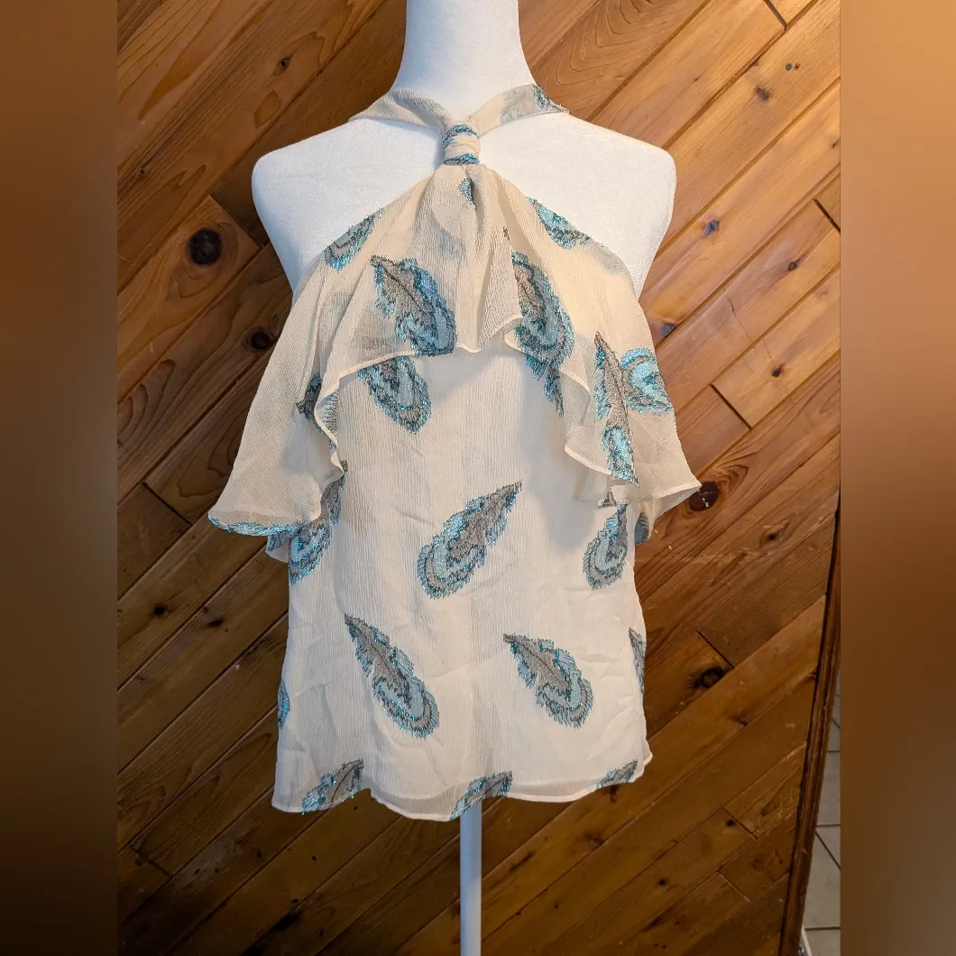 Ramy Brook White and Blue Halter Blouse Size XS - Image 2