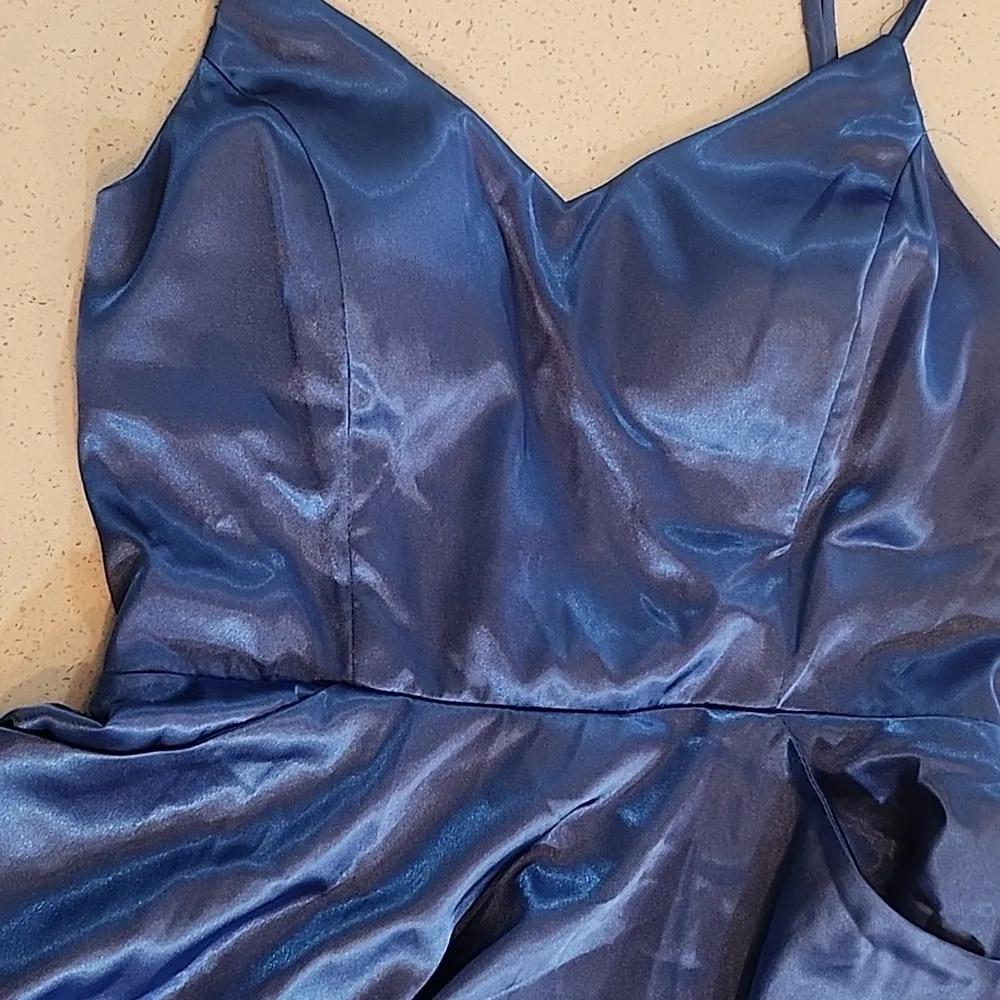 NWT CITY Studio Spaghetti Strap Satin Fit and Flare JR Color OCEAN Dress Size 11 - Image 4