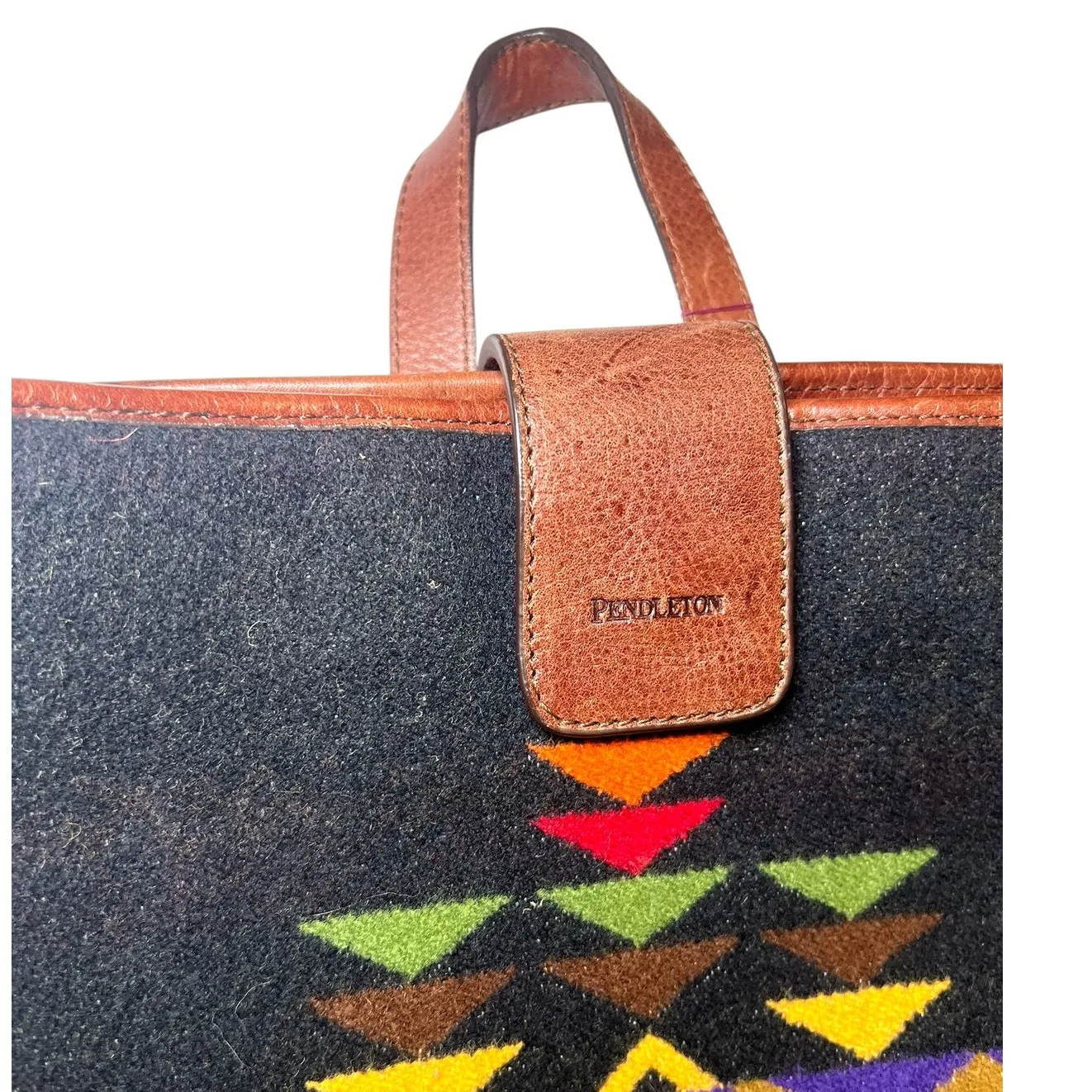 Pendleton Aztec Southwestern black backpack with leather shoulder straps Western - Image 4