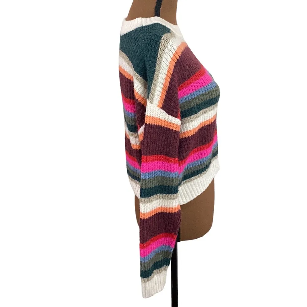 American Eagle plush knit ribbed striped cropped sweater size XS - Image 54