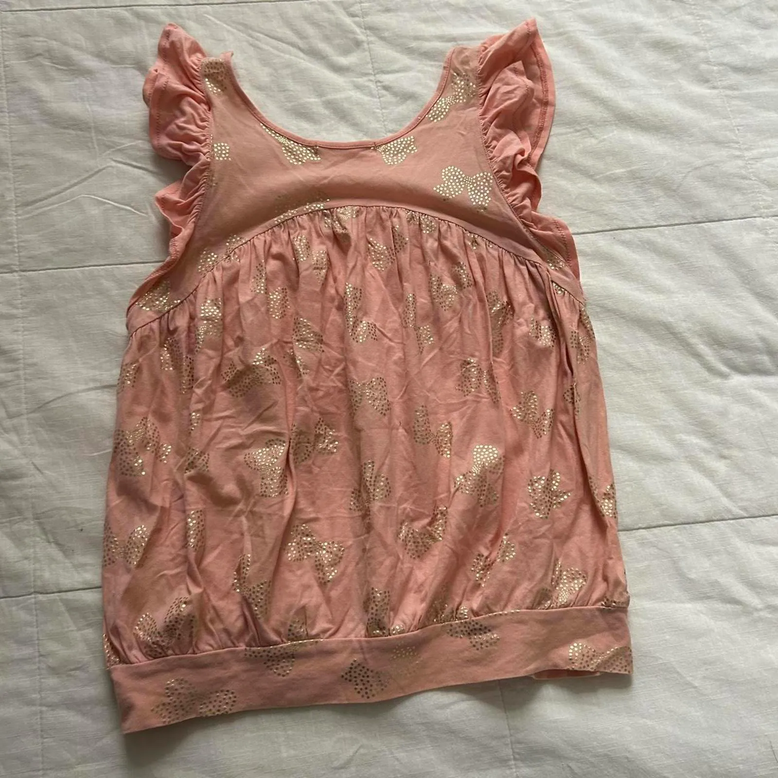 Tsumori Chisato Pink & gold bow print ruffle sleeve top Size 2 - Image 4