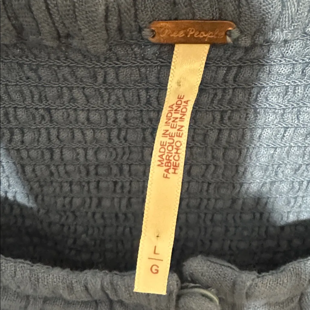 Free People Blue Textured Ruffle Lace Smocked Blouse - Image 2