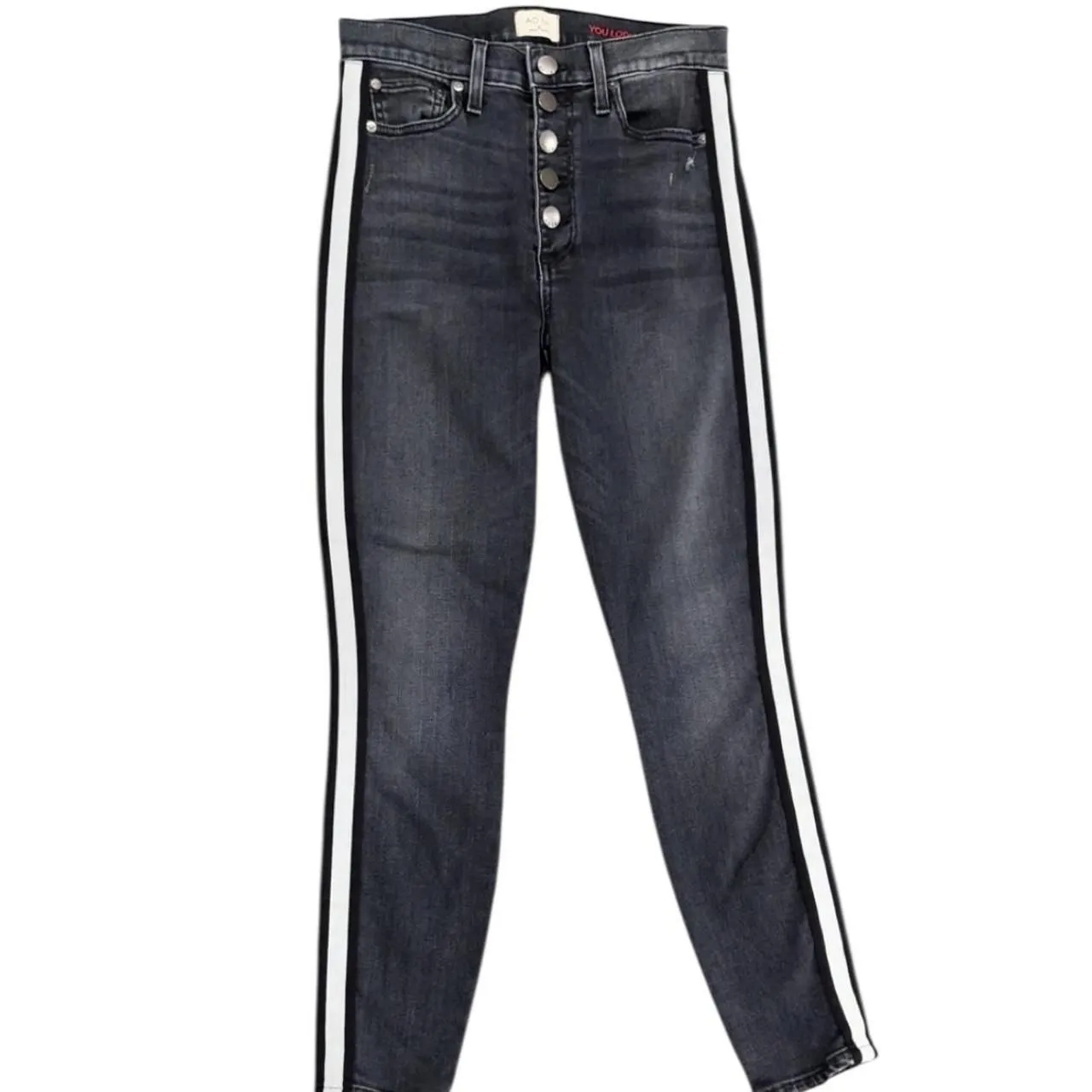 Alice + Olivia AO.LA Good High-Rise Exposed Button Skinny Jeans with Stripes - Image 5