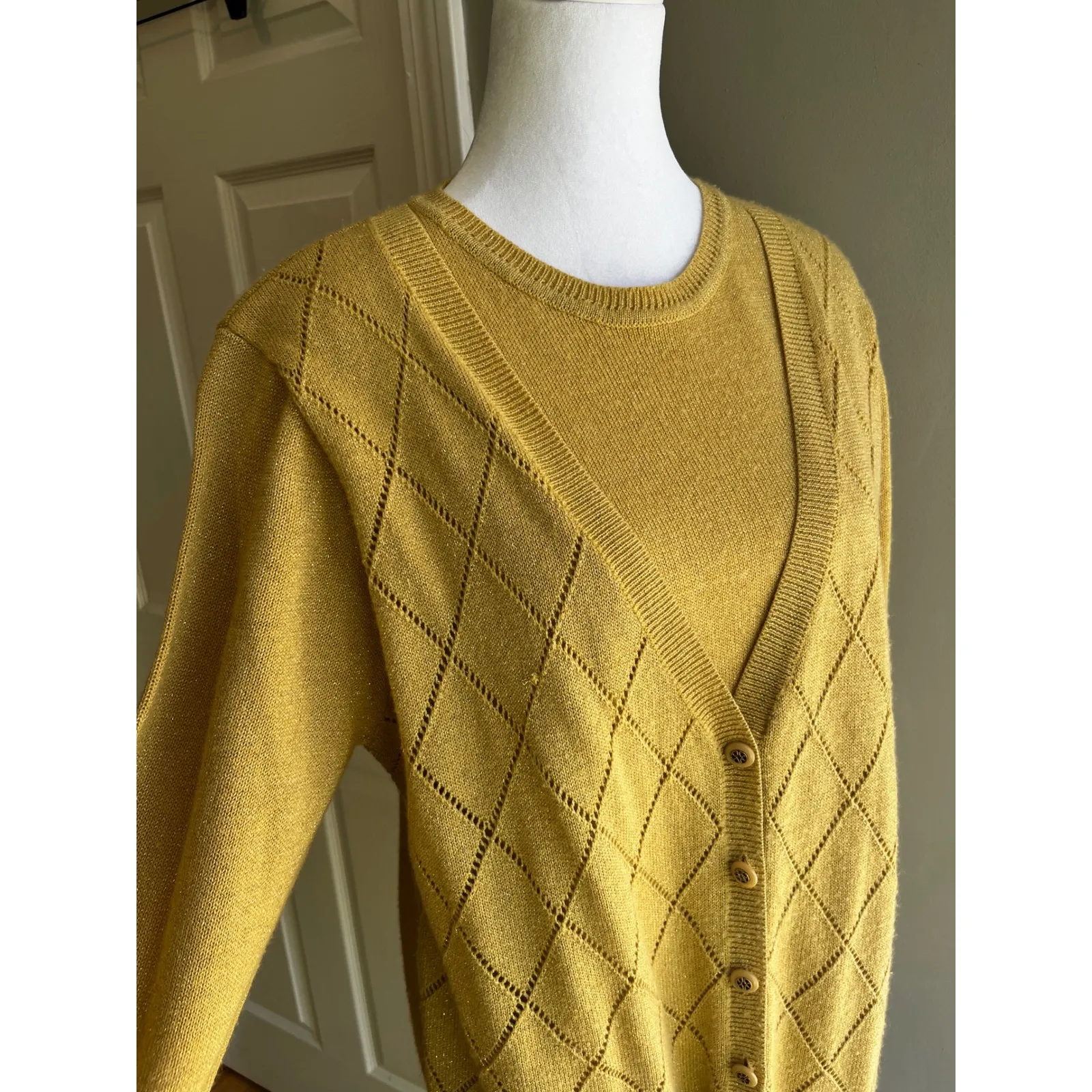 Alfred Dunner Golf Metallic Knit Sweater Cardigan With Bulit in Undershirt Large - Image 3