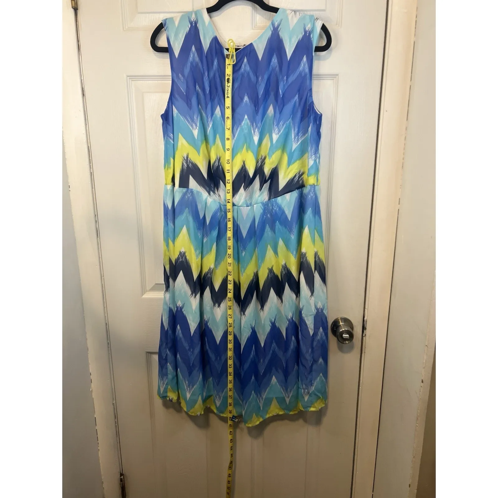 Dress Barn Size 16 Polyester Sleeveless Multi Colored Blue And Yellow Dress - Image 8