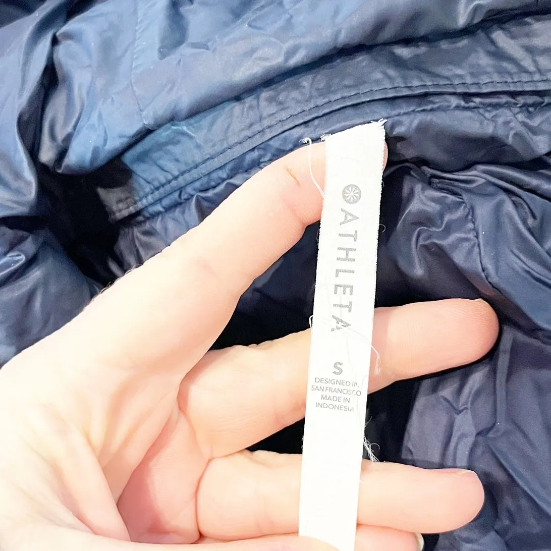 Athleta Pulse Reversible Down Puffer Jacket Coat Black Blue Small - Image 3