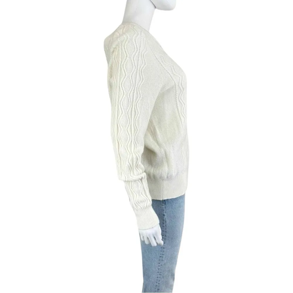 WHITE + WARREN Cream Cable Knit Sweater Size M Size M - Image 2