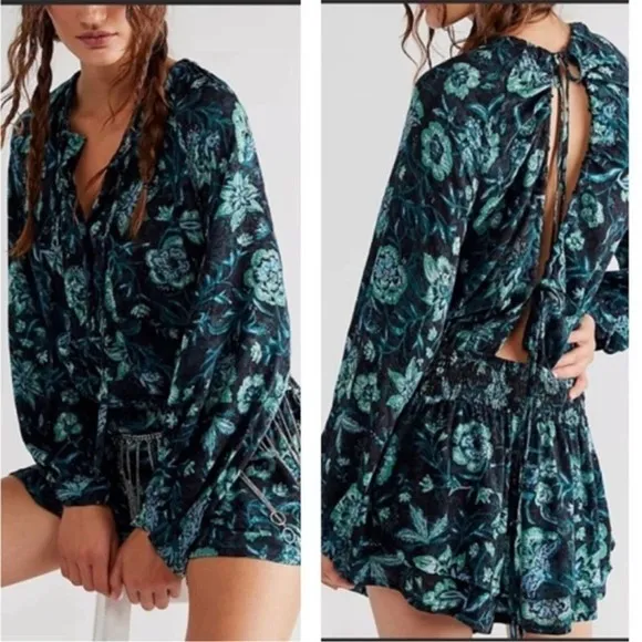 Free People Dance 'Til Dawn Romper Medium 3/4 Sleeve Cut Out Back NWOT MSRP $148 - Image 2