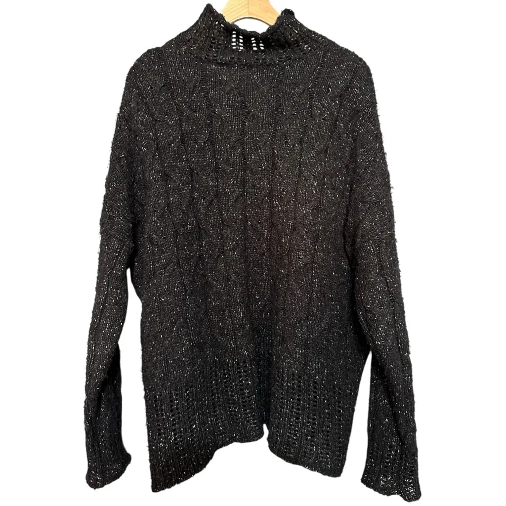 Kersh Women’s Size L Black White Marled Cable Knit Turtleneck Sweater Size L - Image 3